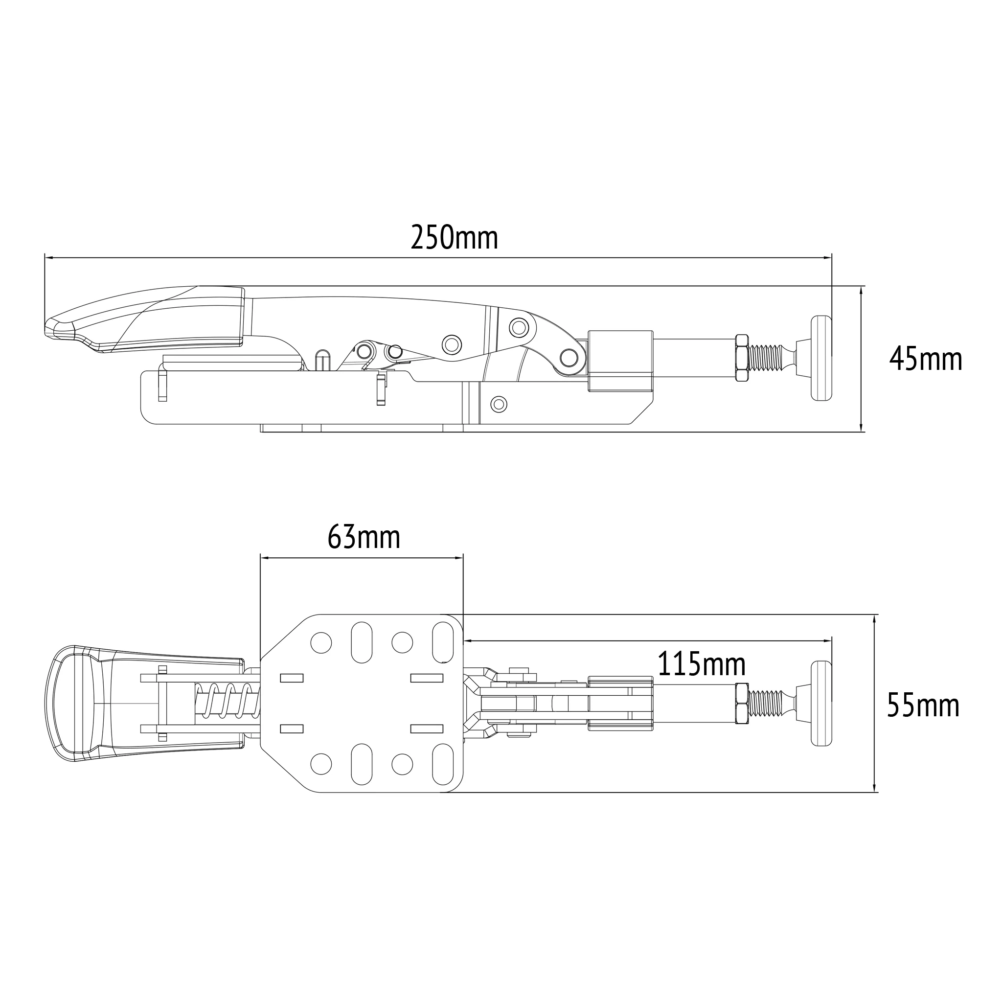 In Line Toggle Clamp - 20mm with T Track Plate - Image 9
